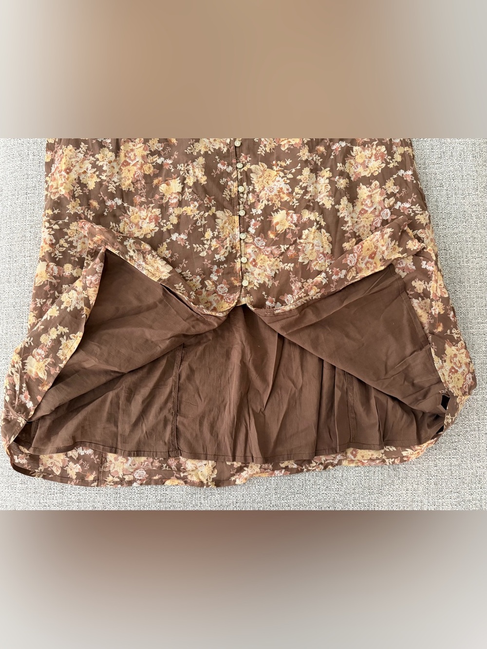 Lucky Brand Brown Floral Lace Trimmed Slip Midi Dress with Cream Print - Picture 12 of 16